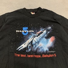 Vintage 1994 Babylon 5 Single Stitch Graphic T Shirt XL Black Mens Retro