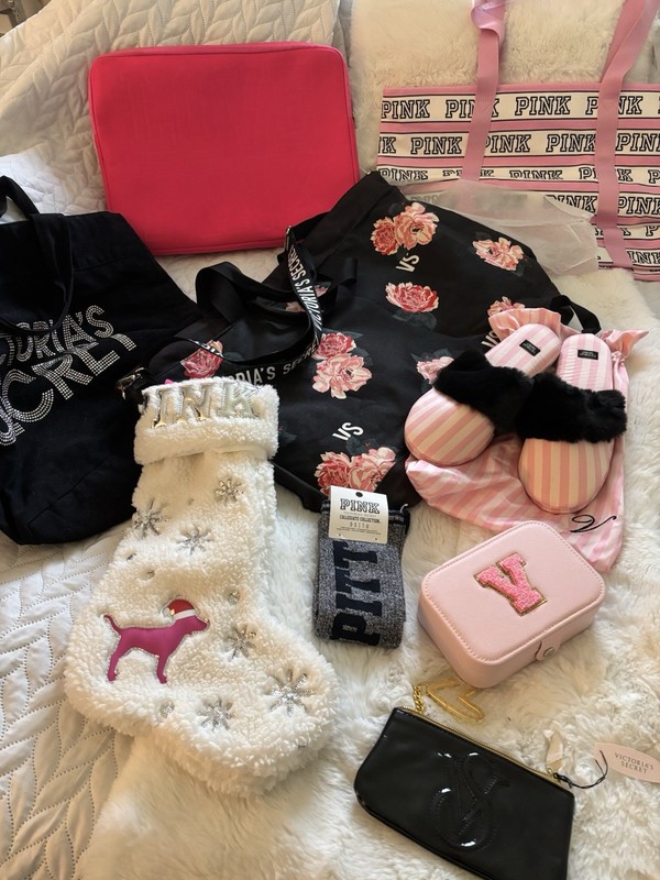 Victorias Secret Pink Clover Lane Totes Bags Stocking IPad Case Socks Coin Purse