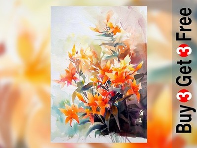 Lebendige orange Lilien 5''x7'' Druck auf mattem Papier | Blumen Aquarell Kunst