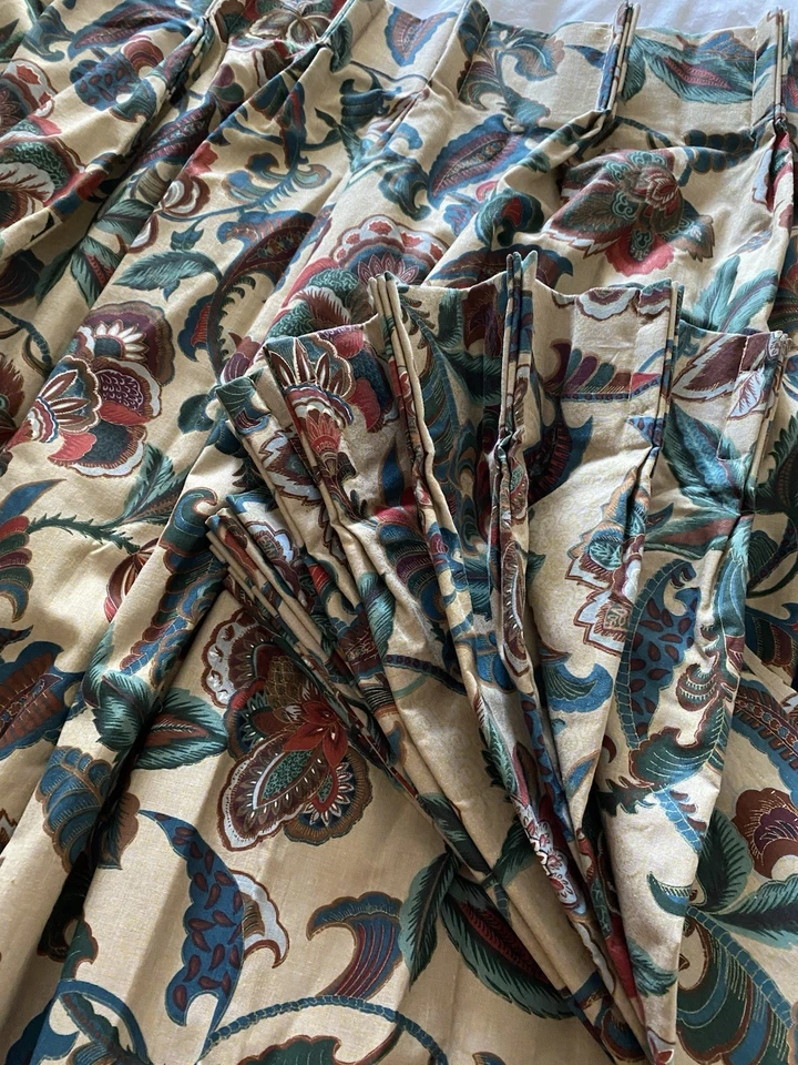 2 КОМПЛЕКТА винтажных заказных якобинских складчатых занавесок ПАНЕЛИ 38x82 зеленые бордовые - Изображение 4 из 4