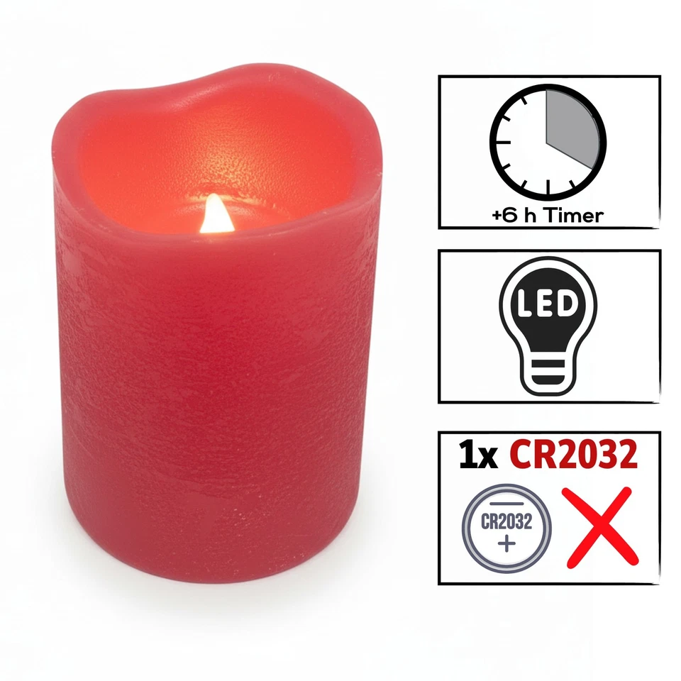 4x LED-Kerze 4er-Set mit Timer Kerzenlicht Echtwachskerze Hellrot Ø 5 x 7cm - Bild 3 von 4