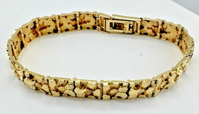 14k YELLOW GOLD TEXTURED NUGGET STYLE BRACELET 7 1/2'' - 9 MM - 18.1 GRAMS - READ