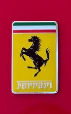 FERRARI BADGE-Embossed Aluminum! w/adhesive-Ferrari Sticker Decal Prancing Horse