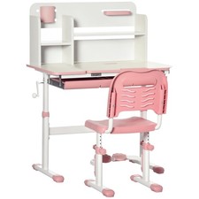 HOMCOM Set Scrivania e Sedia per Bambini 3+ Anni Regolabile con Cassetto Rosa