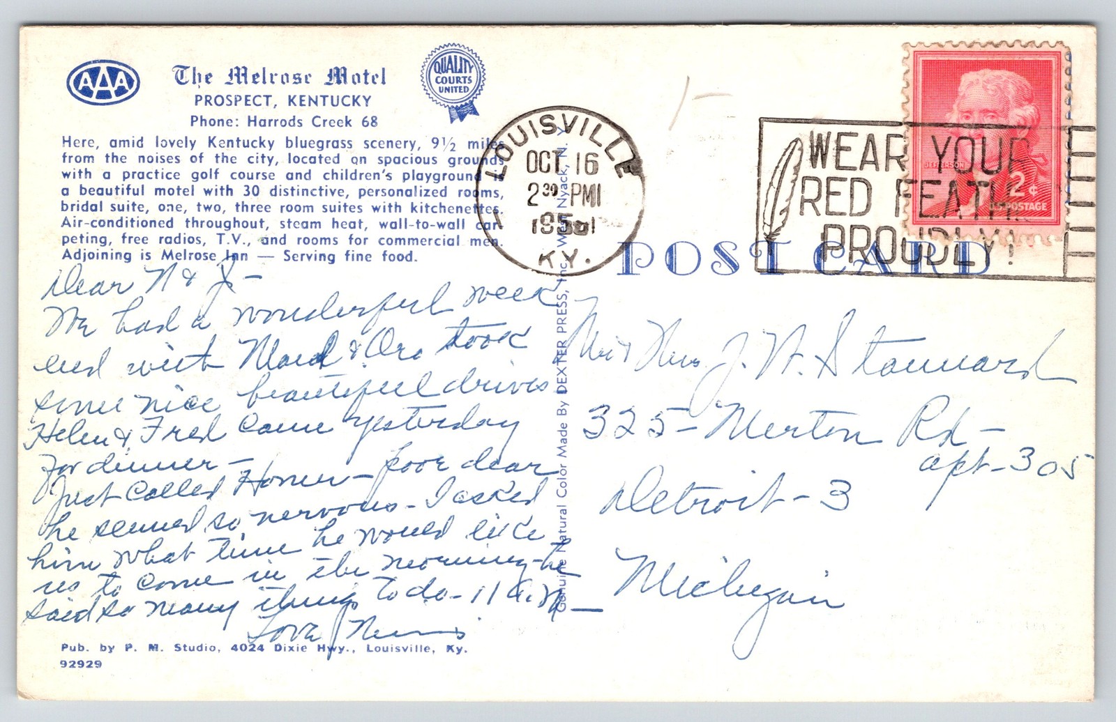 Roadside~Prospect Kentucky~Melrose Motel~Portico~Sign~Neoclassical~1958 Postcard