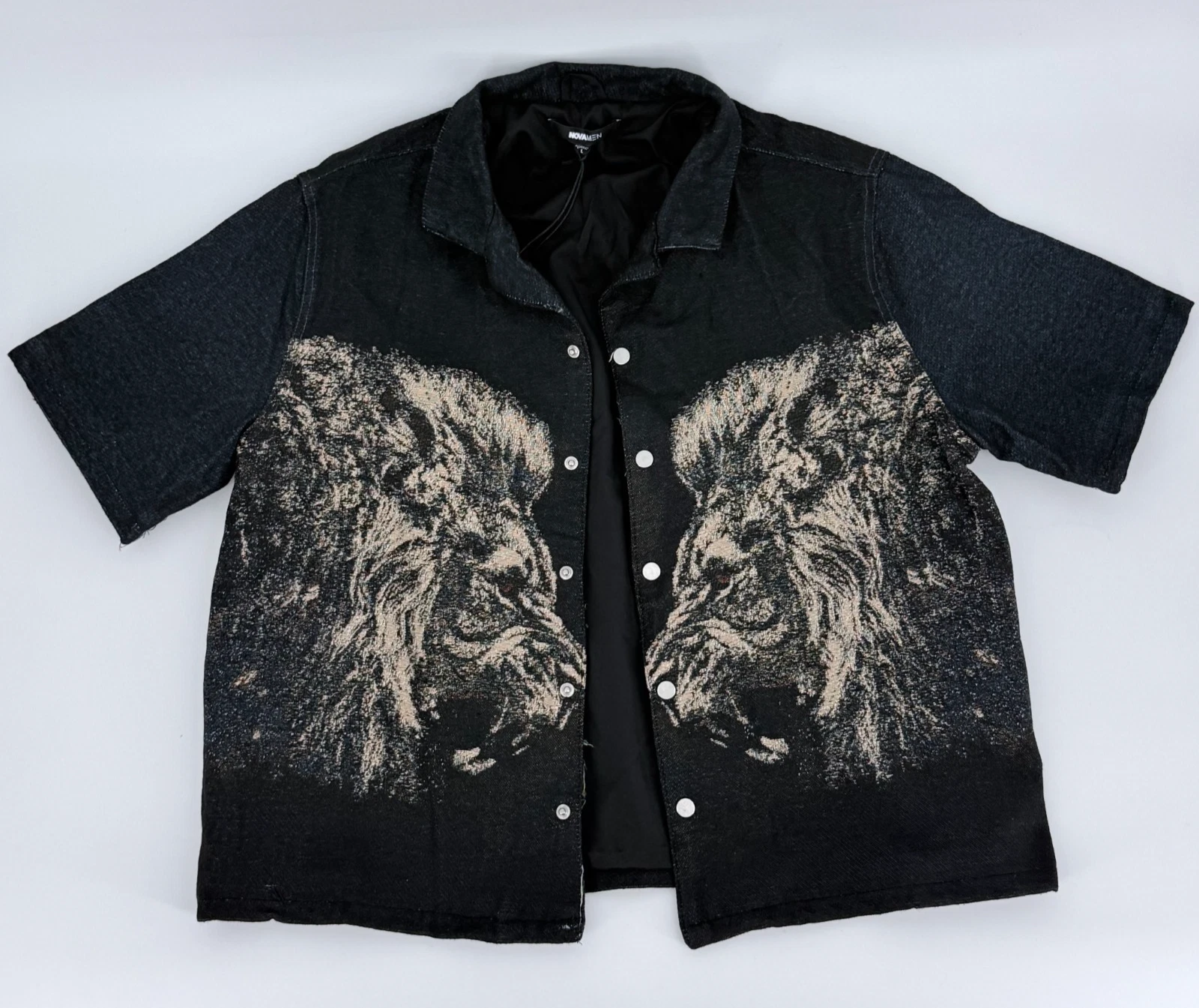 Novamen Tapestry Lion Jacket L Woven Graphic Black Denim Look Streetwear Shacket - product detail image 6