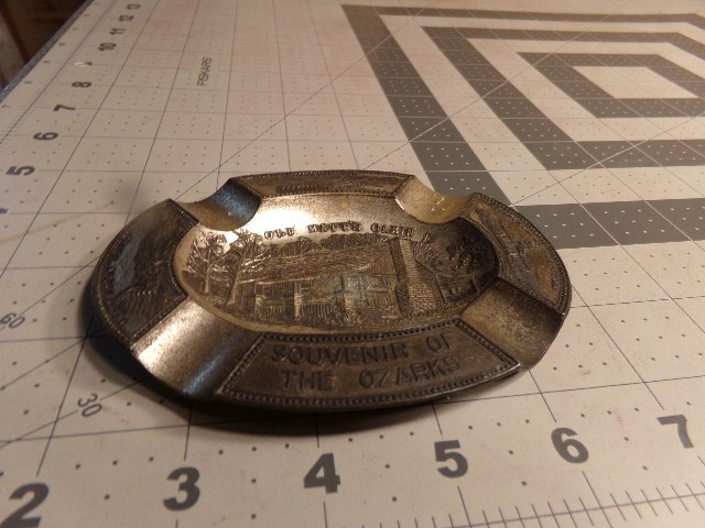 Occupied Japan Tin Ashtray ~ Souvenir of the Ozarks. Bagnell Dam Inspiration Pt.