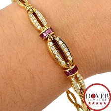 Estate Diamond 1.35ct Ruby 18K Gold Graduated Open Link Bracelet 17.7 Grams NR