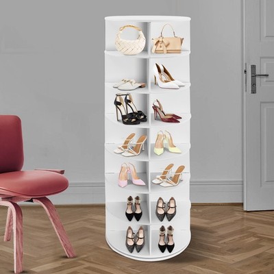 Rotating Shoe Rack Tower 7 Tier Organizer, Revolving 360 White Shoe Rack Storage
