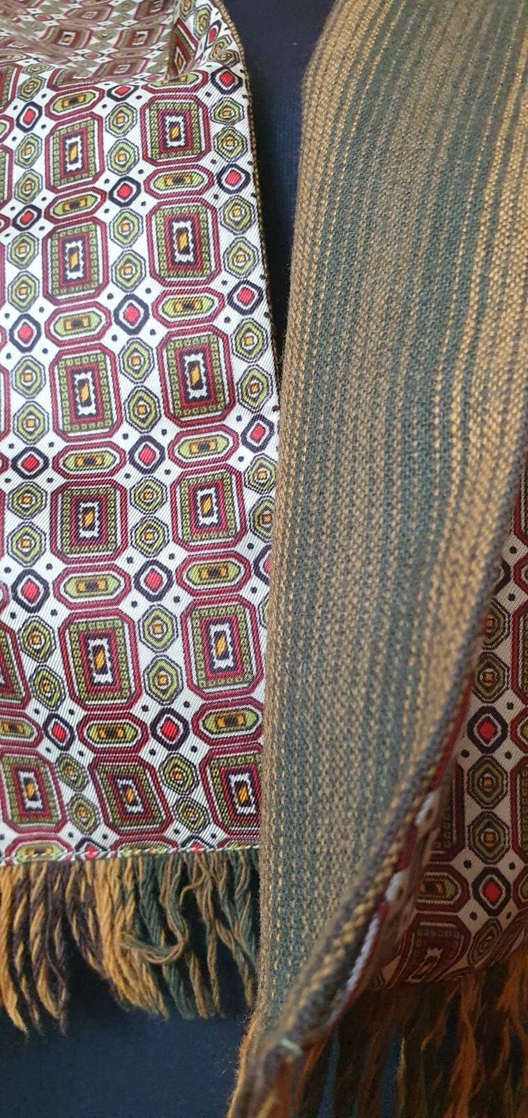 Reversible Rectangular Scarf with fringe Wool-sil… - image 4