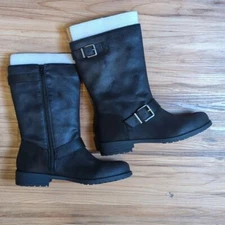 Crown Vintage Women's Black Waxed Suede Calf Buckle Denema Zipper Boots Size 10