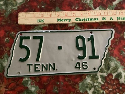 1946 Tennessee State Shape License Plate # 57-91 Henderson County RePaint Low #