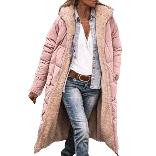 Damen Winter Lange Mäntel Trendy Jacke Sherpa Fleece Gefüttert Daunenmantel - Bild 74 von 97