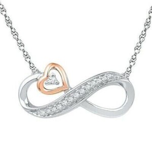 Authentic Infinity Pendant Necklace Real Diamond 14k Gold Plated Silver 18" 1/20 Ct