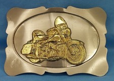 Harley Davidson Gold Motorcycle Belt Buckle On Silver Tone Background Pre-Owned