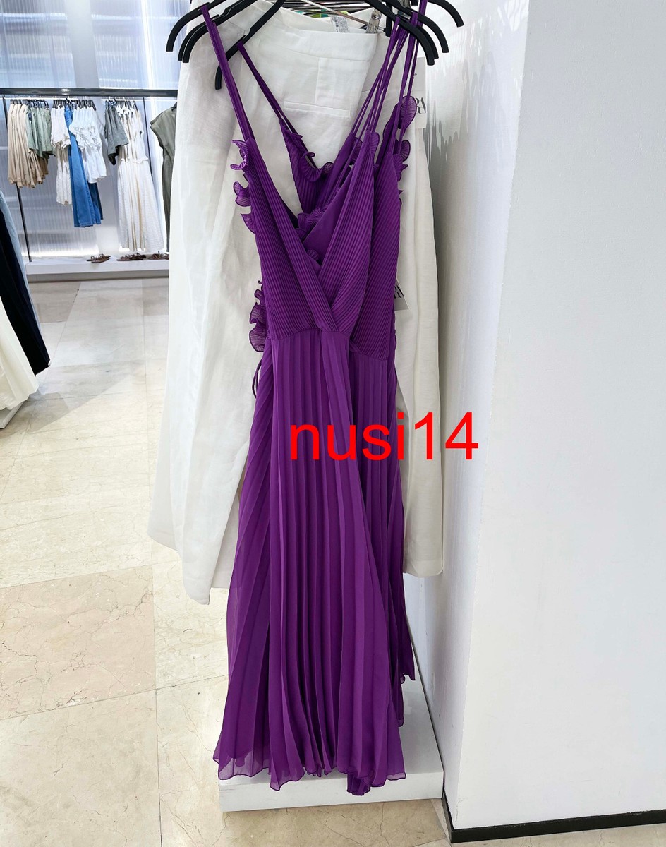 ZARA NEW WOMAN MIDI STRAPPY PLEATED RUFFLED SLIP DRESS ZARA NEW WOMAN MIDI STRAPPY PLEATED RUFFLED SLIP DRESS