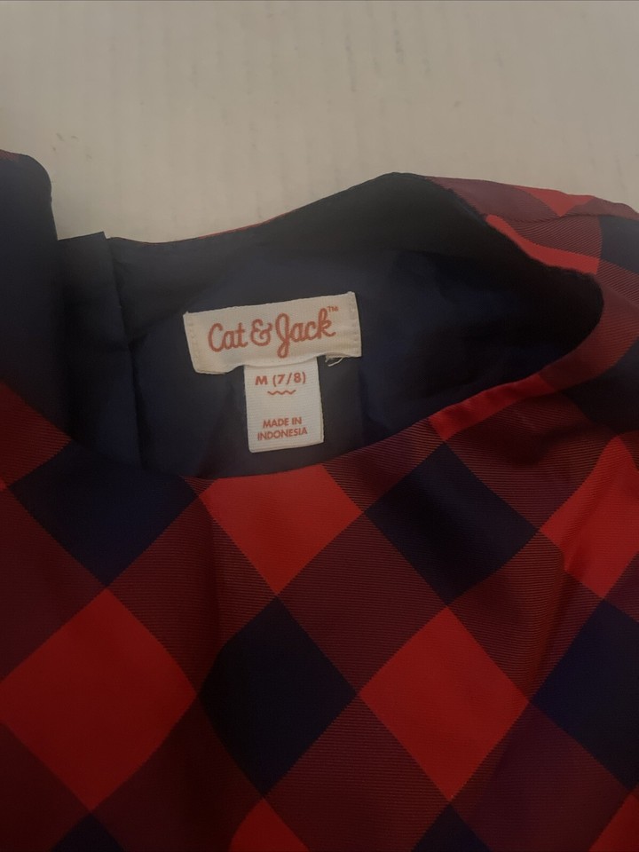 Cat And Jack Red And Black Plaid Dress Sz. 7/8 eBay