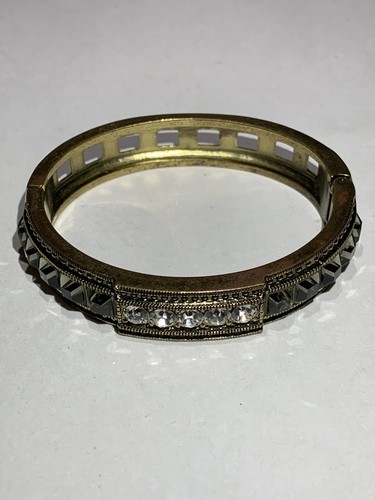 Heidi Daus Tantalizing Clear Hematite Crystal Hinged Bangle Bracelet