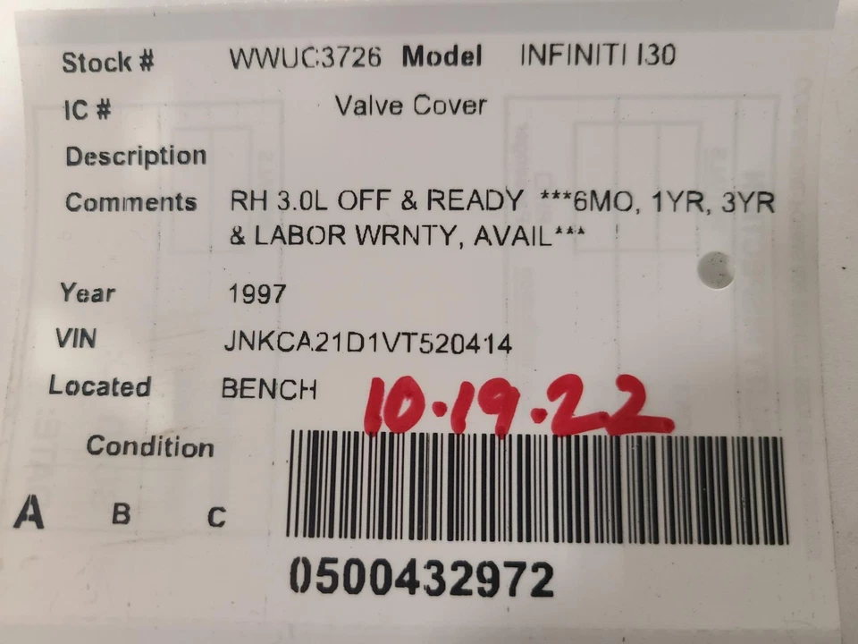 Used Engine Valve Cover fits: 1997 Infiniti i30 Valve Cover Grade A — 第 3/4 张图片