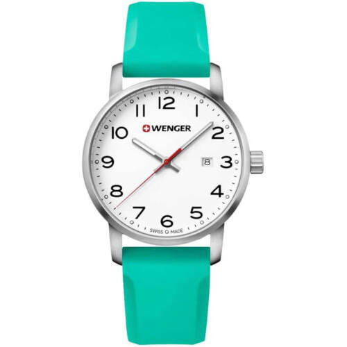 Wenger Men's Watch Avenue Turquoise Silicone Rubber Strap White Dial 01.1641.108 - Picture 1 of 3