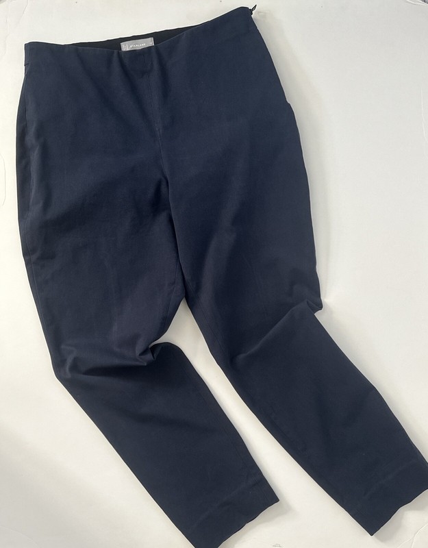 EVERLANE 14 Slim Pants Stretch Ankle Cropped Navy Blue Side Zipper Contoured