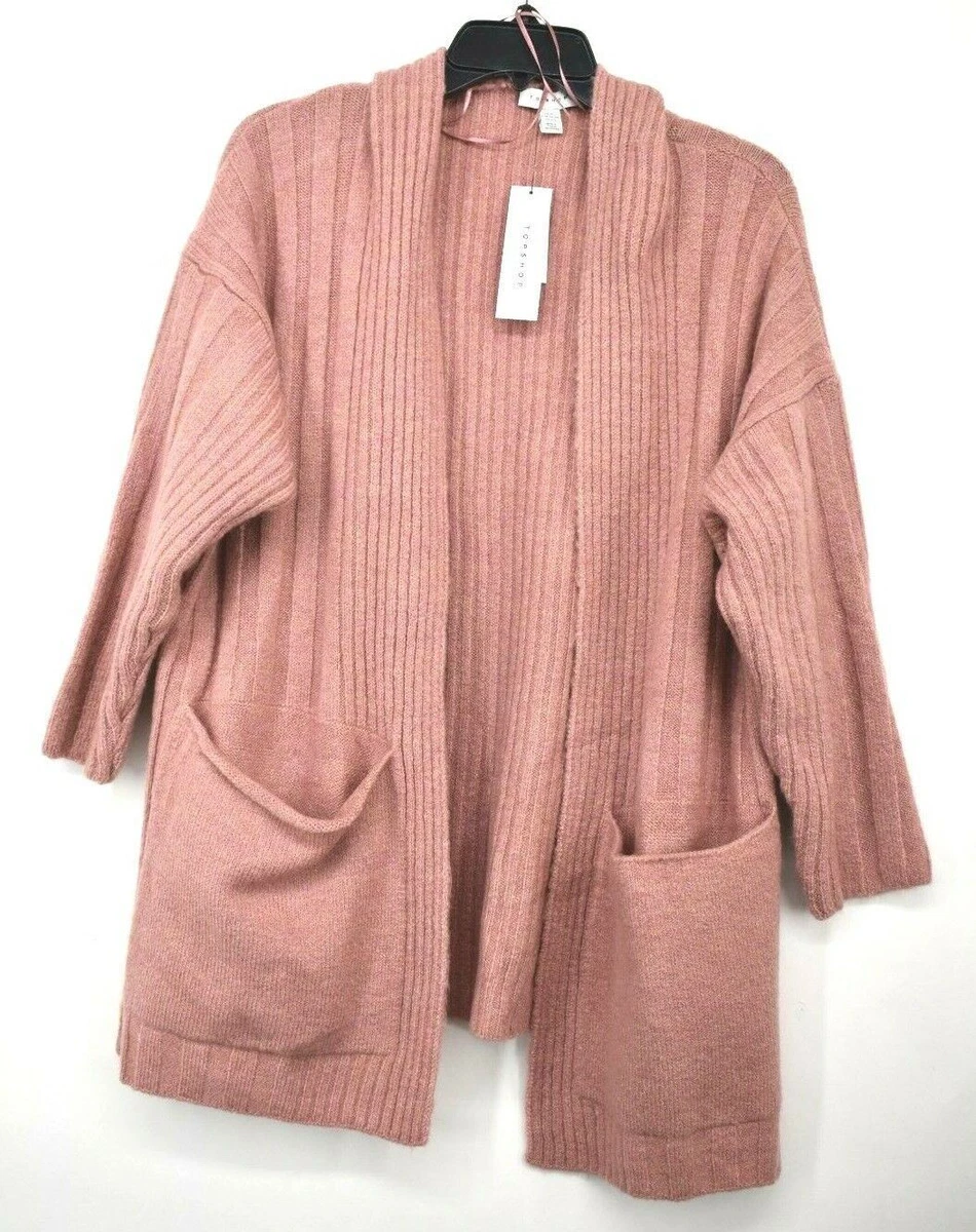 Topshop Womens Long Cardigan Sweater Open Front Chunky Ribbed Swing Fit NWT 68