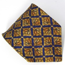 VALENTINO BLUE GOLD MEDALLON 100% SILK MEN'S TIE MADE IN ITALY BEAUTIFUL