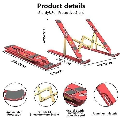Laptop Stand Computer Tablet Stand Adjustable Aluminum Foldable Portable Lapt...