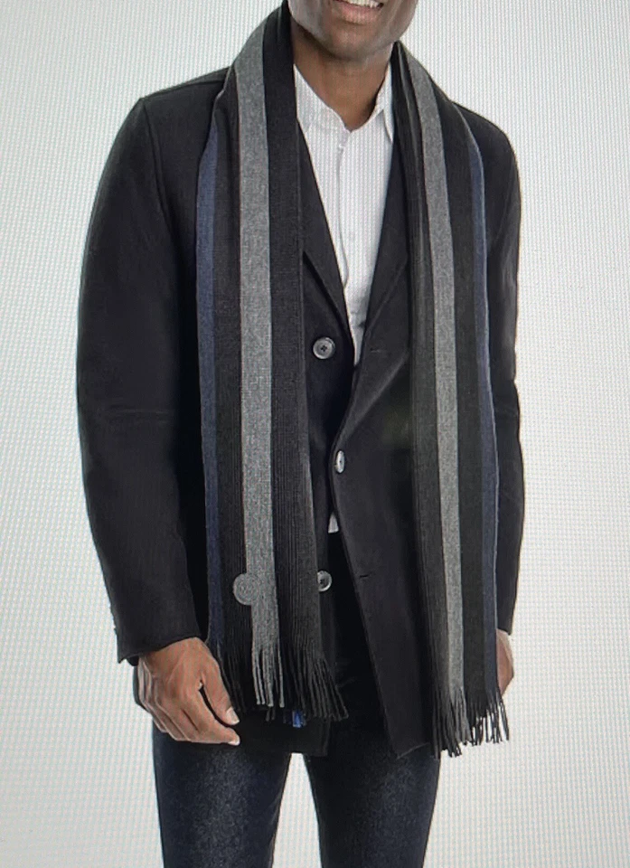 Michael Kors Men's Wool Blend Scarf Coat Black Size 2X