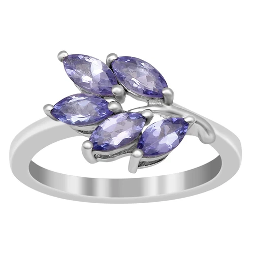 925 Fine Silver 1.50 Ctw Natural Tanzanite Women Wedding Cluster Ring