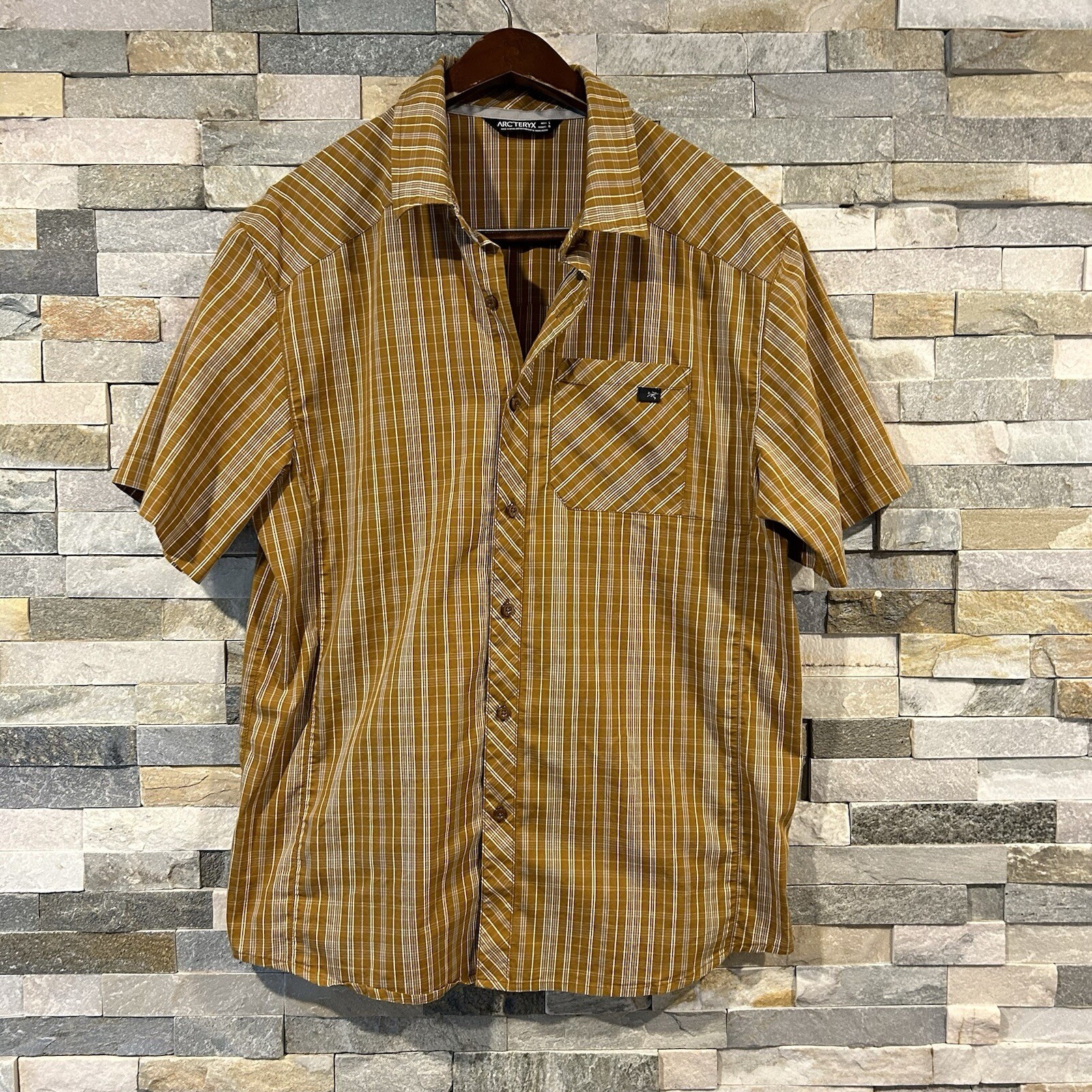 Arcteryx Yellow Plaid Cotton Men's Summer Button-Up Shirt Large