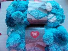 Red Heart Pomp-a-Doodle jumbo yarn, Aquamarine, lot of 2 14 yds ea 
