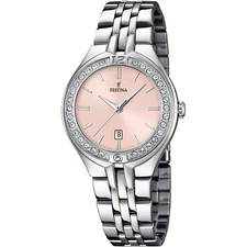 Festina F168676 Womens Silver Stainless Steel Pink Analog Dial Watch 32.5 mm