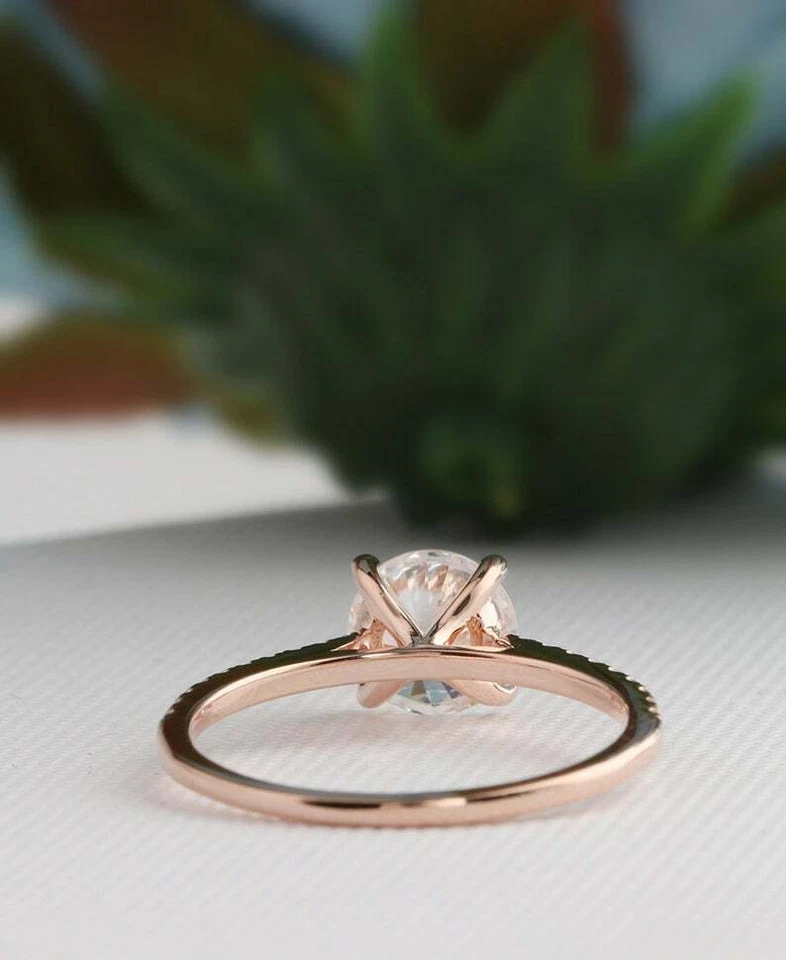 Anillo de compromiso sólido de oro rosa de 10 quilates certificado 1,5 CTW diamante cultivado en laboratorio CVD Foto 3 de 4