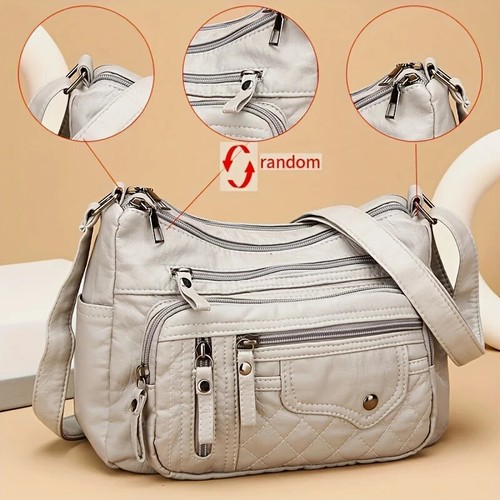Damen Tasche Mode Multi Reißverschluss Crossbody mehrere Taschen Nähte weiches veganes Leder - Bild 5 von 15