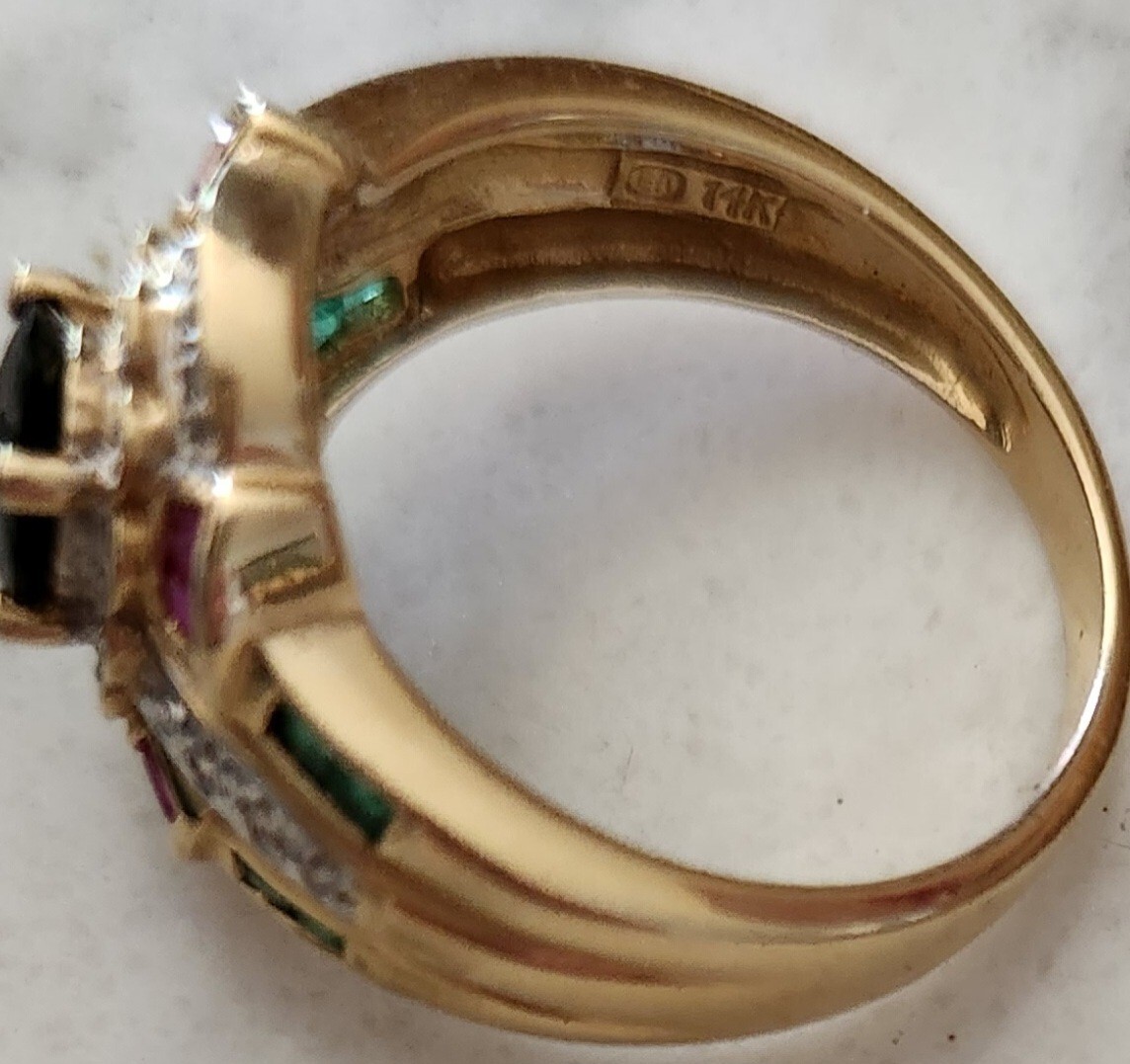 14K Solid Gold Oval Sapphire  Diamond Ruby Emeral… - image 7