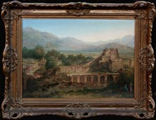 T. GOEDVRIEND "Ideale Landschaft mit Ruinen" sign. Ölbild mit Rahmen ca 1910