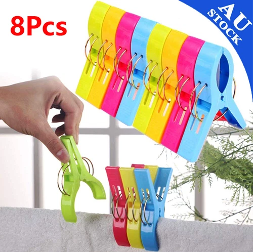 Beach Towel Clips (8 Pack) Clothes Pegs, Jumbo Size Beach Chair Towel Clips