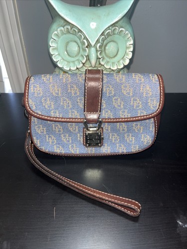 Dooney & Bourke 1975 Blue DB Print Flap Denim Light Wash