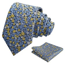 Mens 3.15inches Exquisite Floral Tie with Small E142-navy/ Yellow/ White