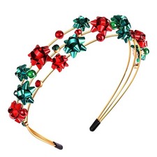 Christmas Headband Red Green Xmas Bow Jeweled Rhinestone Hairband Holiday