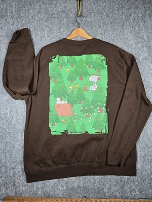 Peanuts Snoopy Brown Camping Camp Graphic Crewneck Sweatshirt Mens XL EUC F/S