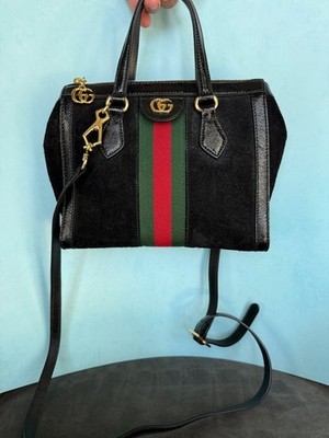Gucci Ophidia Small Top Handle Bag Black Calf Hair Web Stripe Crossbody