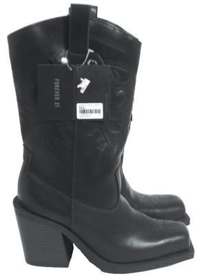 Forever 21 Faux Leather Mid Calf Western Cowboy Bootie Women s 6 Black 01298849