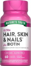 Hair Skin and Nails Vitamins | 60 Caplets | With Biotin | by Nature's Truth