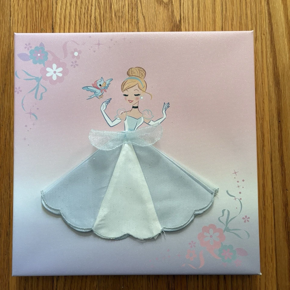 Disney Cinderella Castle Canvas Art Set (2) – Pink Glitter 3D Tulle Dress Decor - Image 2 of 4
