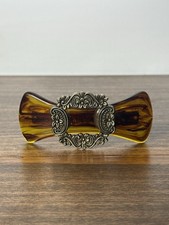 VINTAGE TORTOISE PLASTIC BARRETTE HAIR DEAD STOCK Metal DECO C3