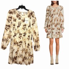 NWT Wrangler Retro Western Printed Long Sleeve Smocked Fit Flare Dress Junior M