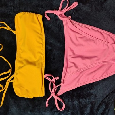 No Boundaries Two-Piece Tie-Side Bikini Set in Yellow and Pink