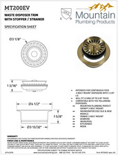 MT200/PS Complete Stopper  Strainer Unit Waste Disposer Trim - PRICE DROP